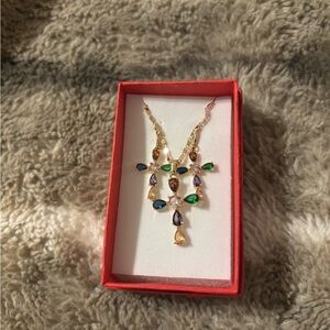 Multi color Cross Necklace and earrings set 18k Gold plated on Brass
